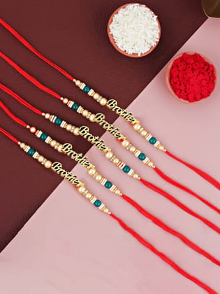 Lucky Jewellery Designer Brother Rakhi - Rakshabandhan Pearl Rakhee Bracelet for Brother/Bhaiya/Bhai/Bhabhi Pack of 5 (120-CHR1-1964-5)