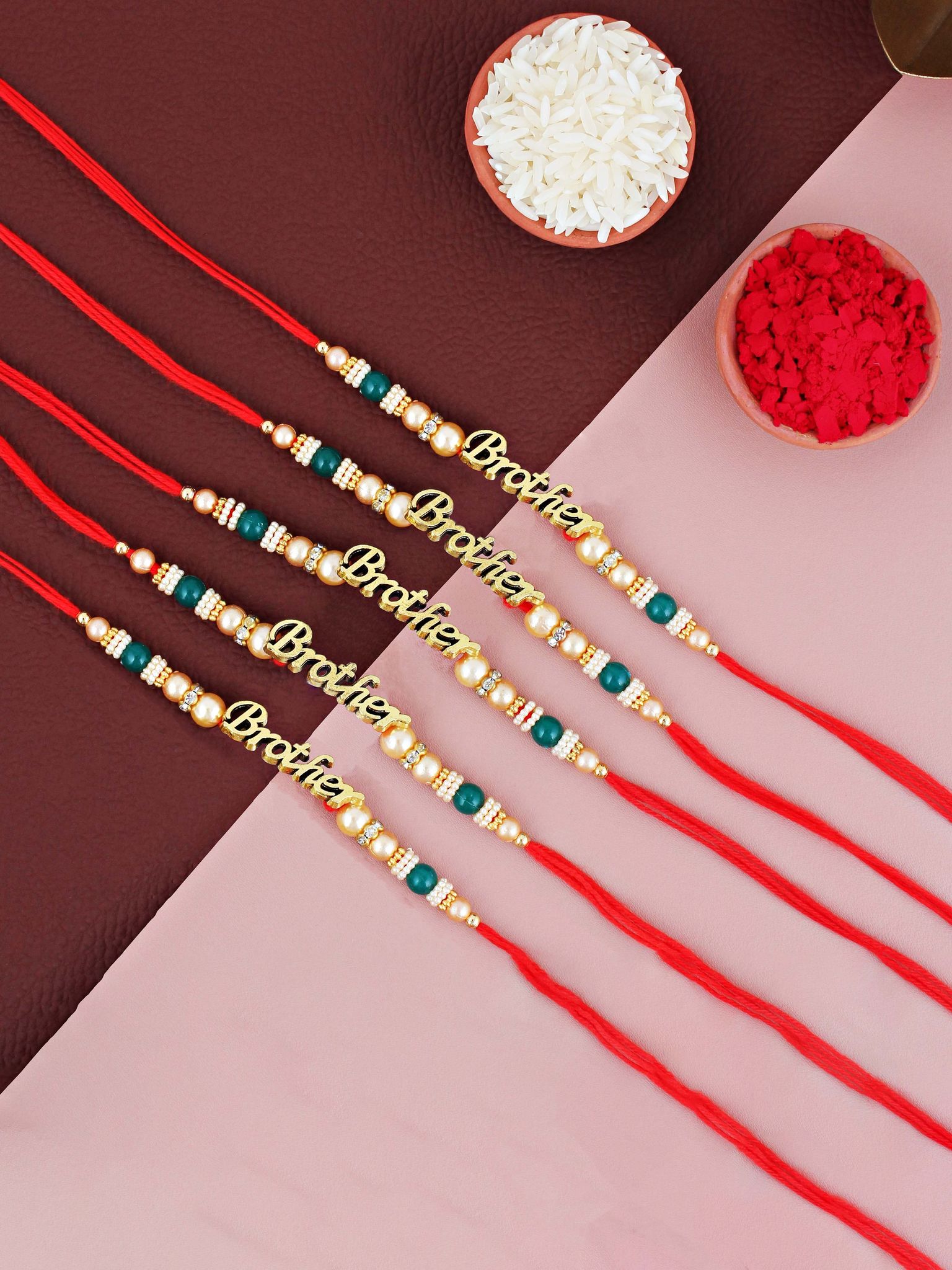 Lucky Jewellery Designer Brother Rakhi - Rakshabandhan Pearl Rakhee Bracelet for Brother/Bhaiya/Bhai/Bhabhi Pack of 5 (120-CHR1-1964-5)