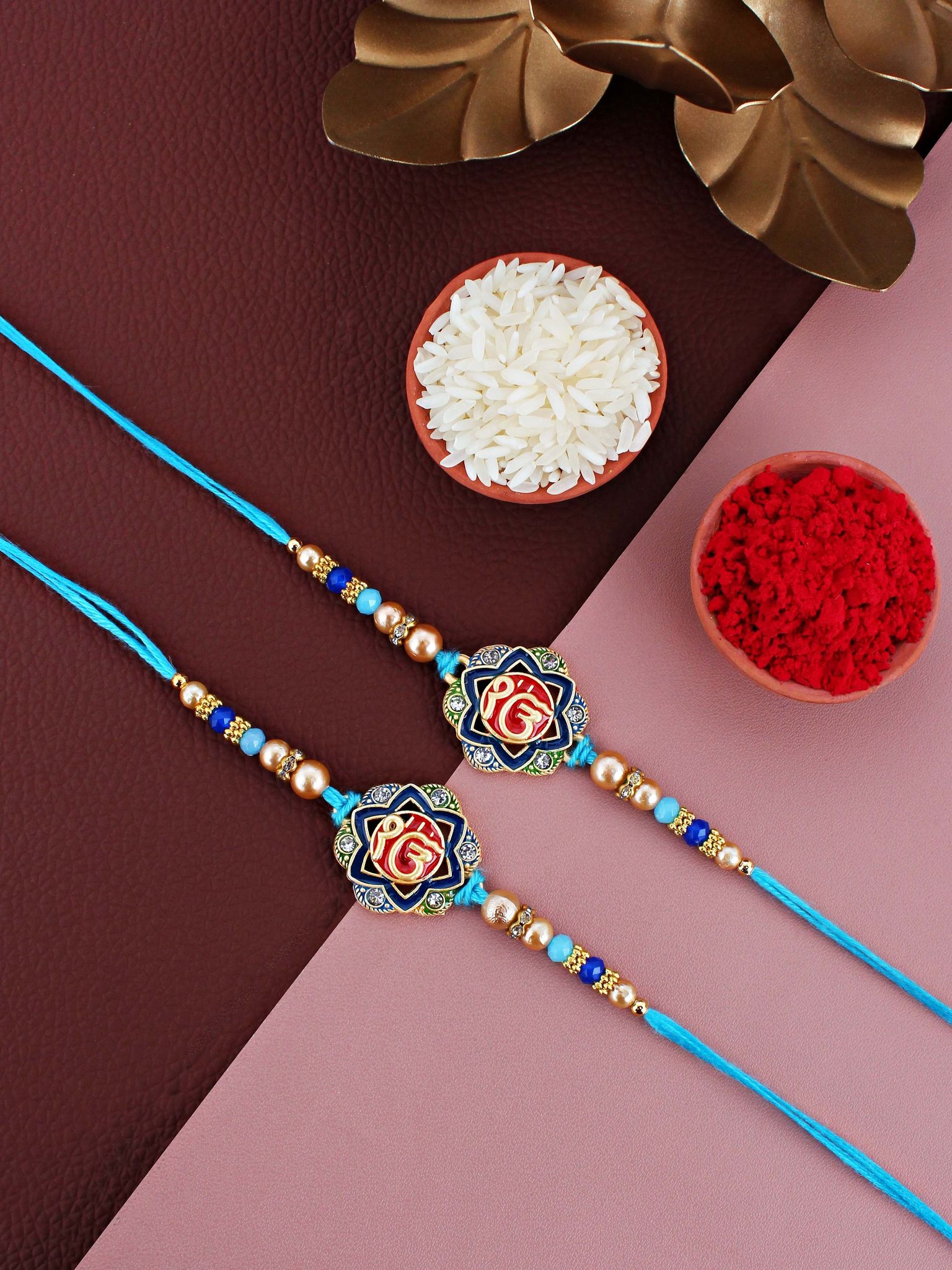 Lucky Jewellery Designer Meena Religious Rakhi - Rakshabandhan Ik Onkar Sardar Sikh Rakhee Bracelet for Brother Bhaiya Bhai Bhabhi - Pack of 2 (136-S5R1-2957L-2)