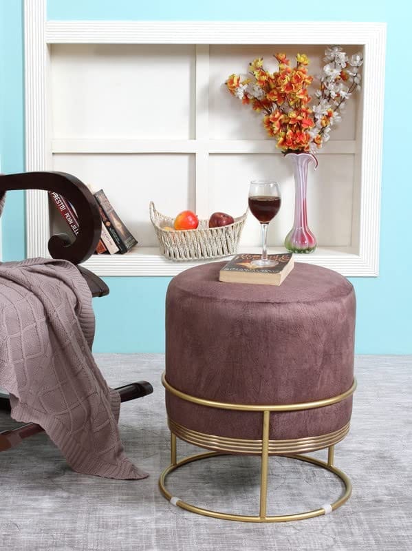 Shadowkart Ottoman Pouffes Sitting Mudda Puffies Stool for Living Room Pouf Dressing Table Puffy Footstool for Office or Home Decoration, Suede Fabric , Metal Ring Leg, 16x16x18 Inch