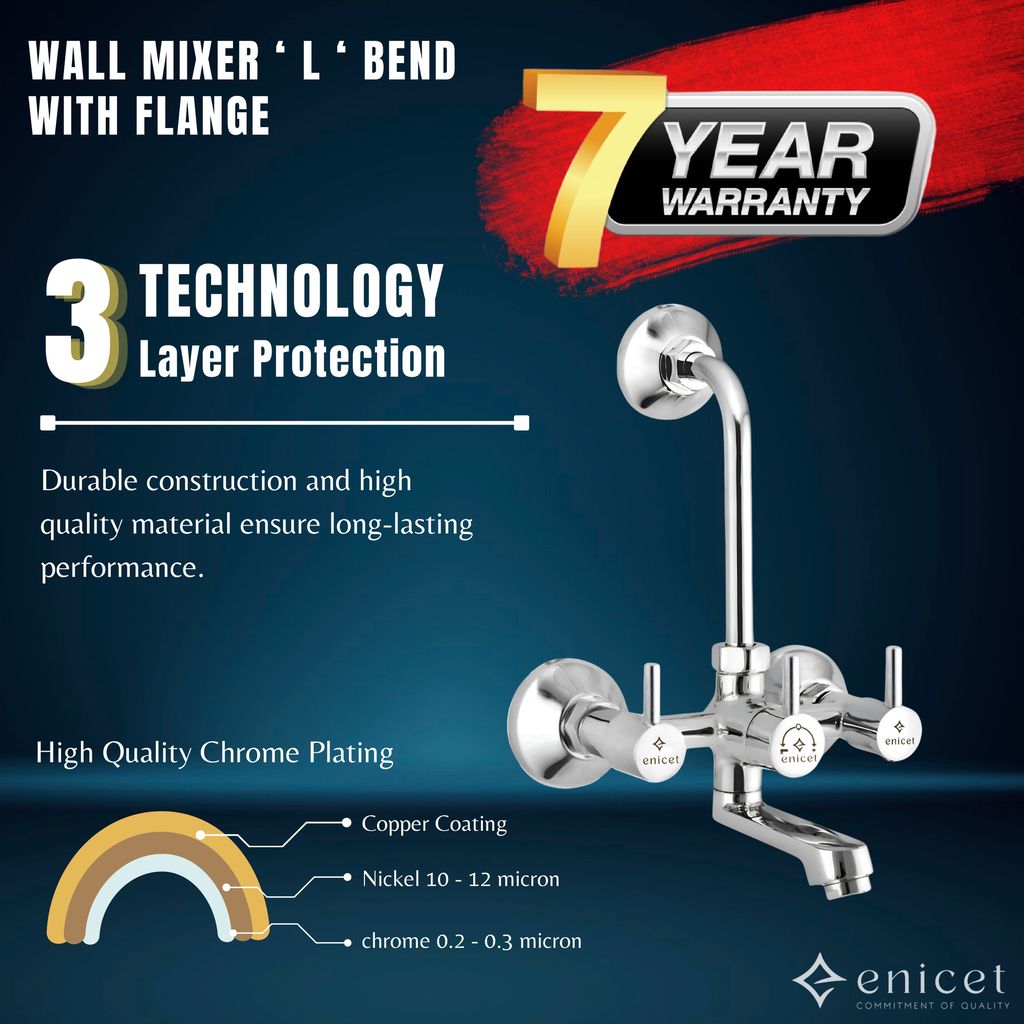 Enicet Brass Wall Mixer with Overhead Shower, Chrome plated, 2 in 1 wall mixer, hot and cold water mixer tap for bathroom