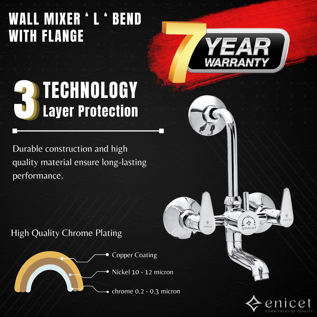 Enicet Brass Wall Mixer with Overhead Shower, Chrome plated, 2 in 1 wall mixer, hot and cold water mixer tap for bathroom
