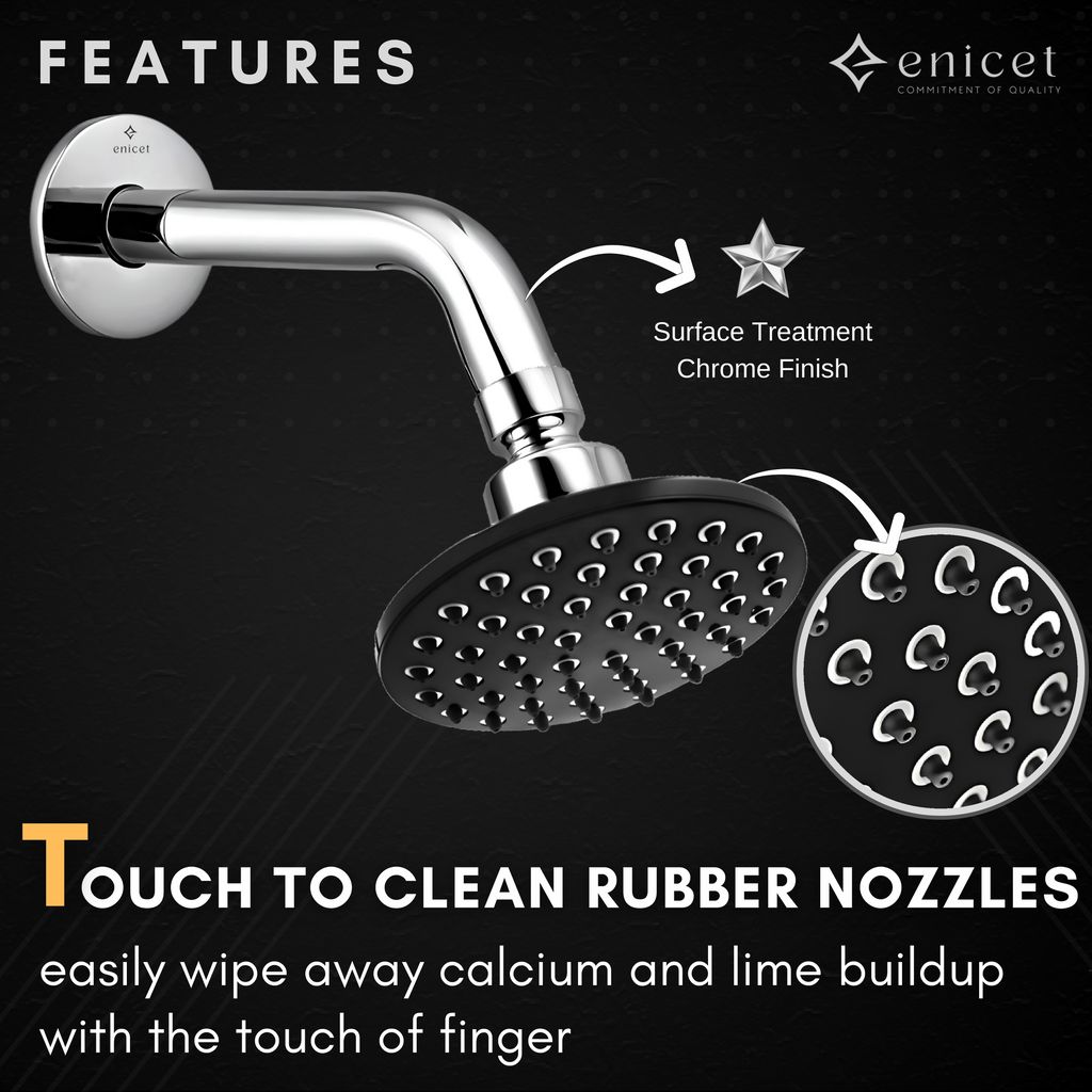 Enicet Brass Wall Mixer with Overhead Shower, Chrome plated, 2 in 1 wall mixer, hot and cold water mixer tap for bathroom