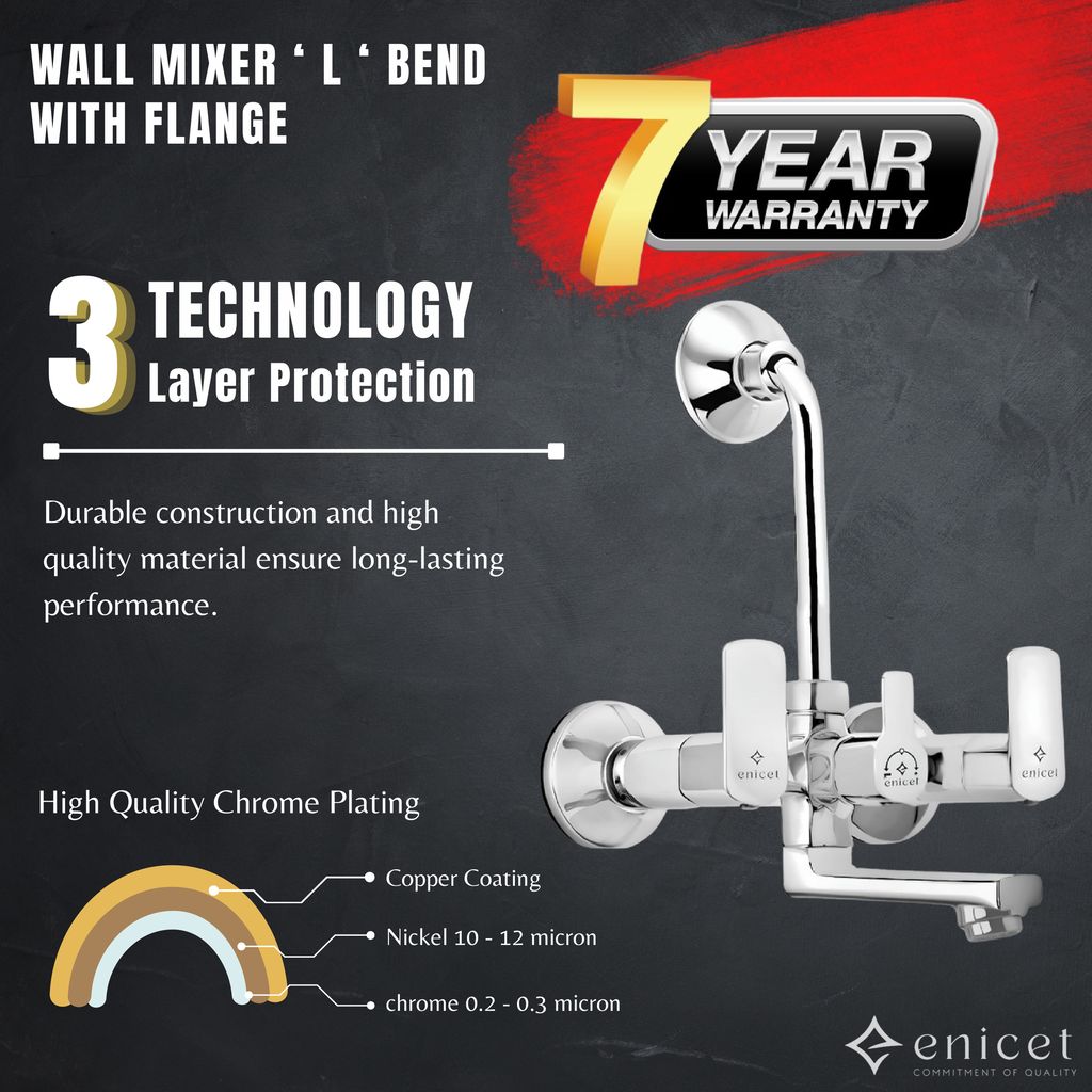 Enicet Brass Wall Mixer with Overhead Shower, Chrome plated, 2 in 1 wall mixer, hot and cold water mixer tap for bathroom