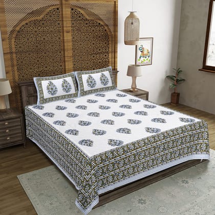 King Size Cotton Double Bedsheet (93x108 inches) with 2 Pillow Covers-(DGDB-Buta1)