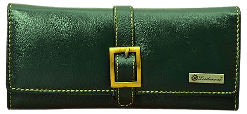 LEATHERMAN GENUINE LEATHER GREEN WOMENS WALLET-1620A_Grn - Handbags | Buy online on ZillyBuy