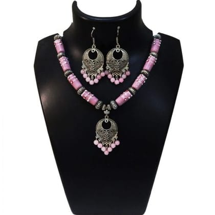 LAMPWORK PINK GLASS BEADS CHOKER NECKLACE