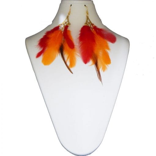 METAL BEADS WITH FEATHERS EARRINGS