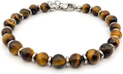Bracelets Fashion Men s Jewelry Natural Tiger Eye Stone Beaded Bracelet with Stainless Steel 15cm add 5cm,Bracelets