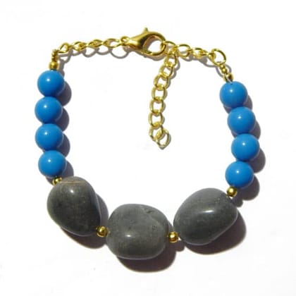 GEMSTONE SODALITE TUMBLE & TURQUOISE BEADS THROAT CHAKRA GOLD CHAIN BRACELET