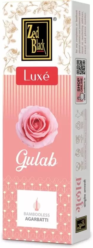 Zed Black Bamboo Less Luxe Series Incense Sticks (Approx 70 Agarbatti Sticks Per Pack)  Gulab