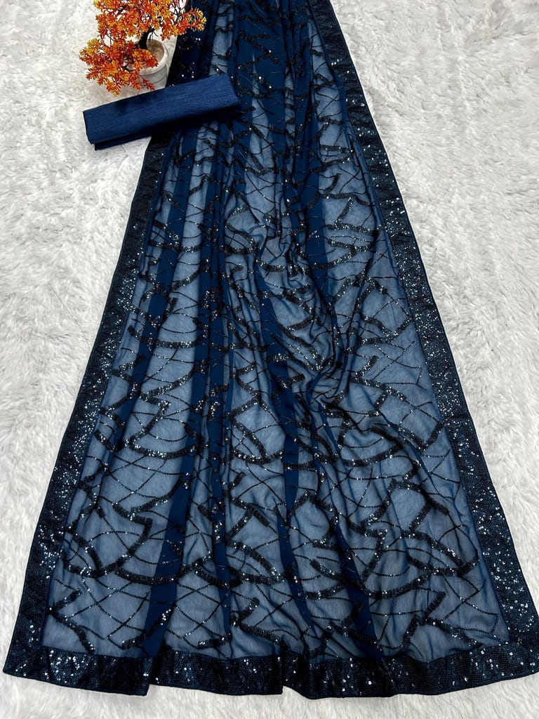 SHREE GANAPATI FASHION Premium Georgette Embroider Sequens Saree