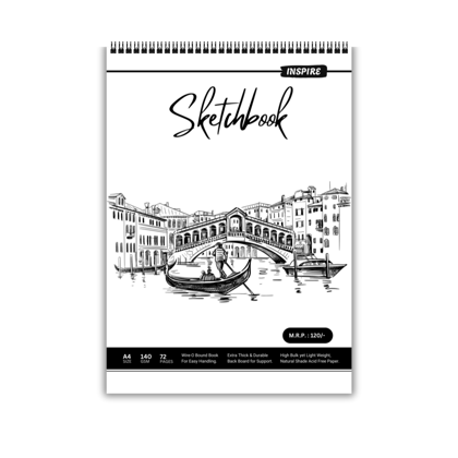 INSPIRE A4 Sketch Book - 72 Pages - 140 GSM Paper - 21cm x 29.7cm - Pack Of 1