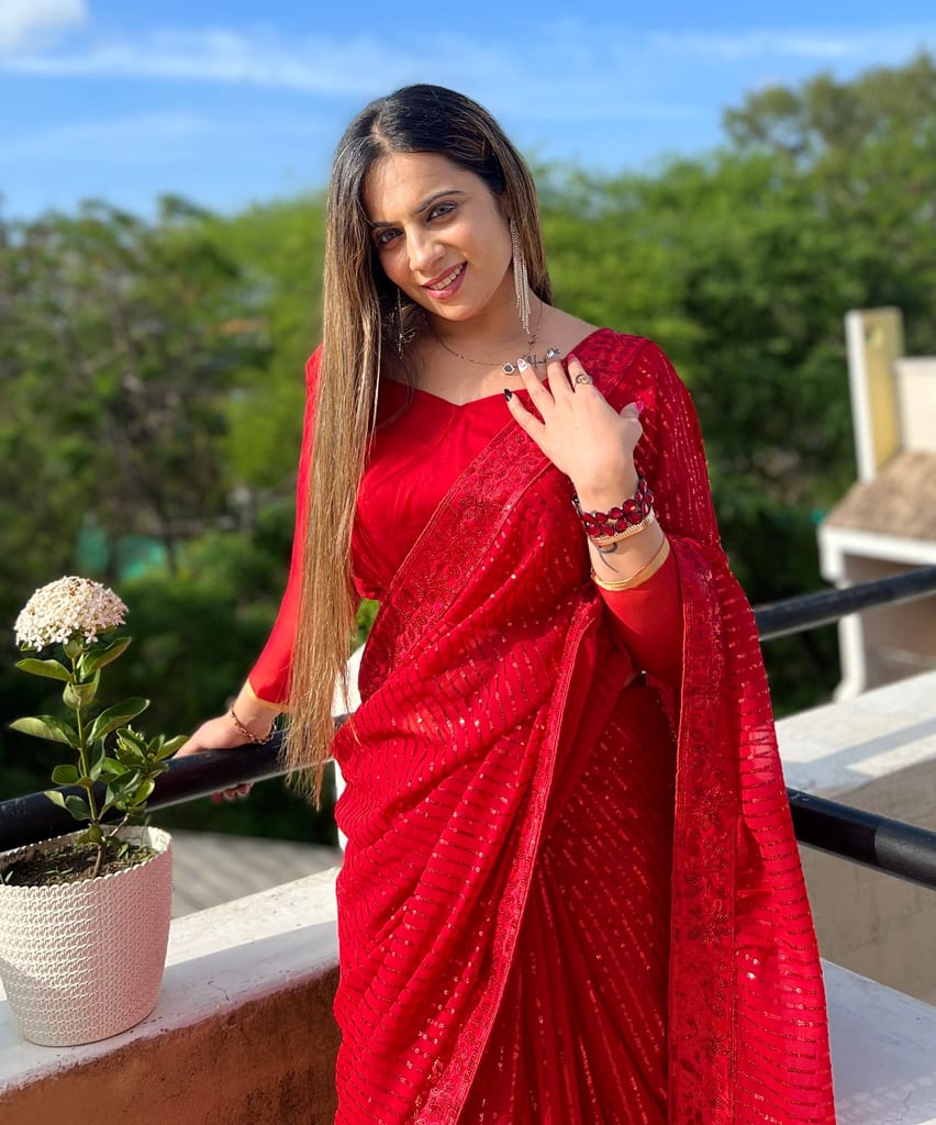 SHREE GANAPATI FASHION Georgette New Trend Premium Embroider Saree