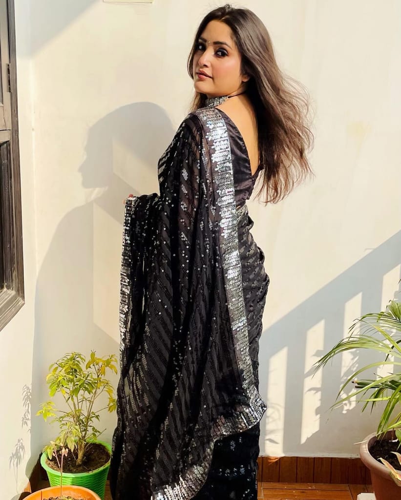 SHREE GANAPATI FASHION Goeargette Sequens Trendig saree