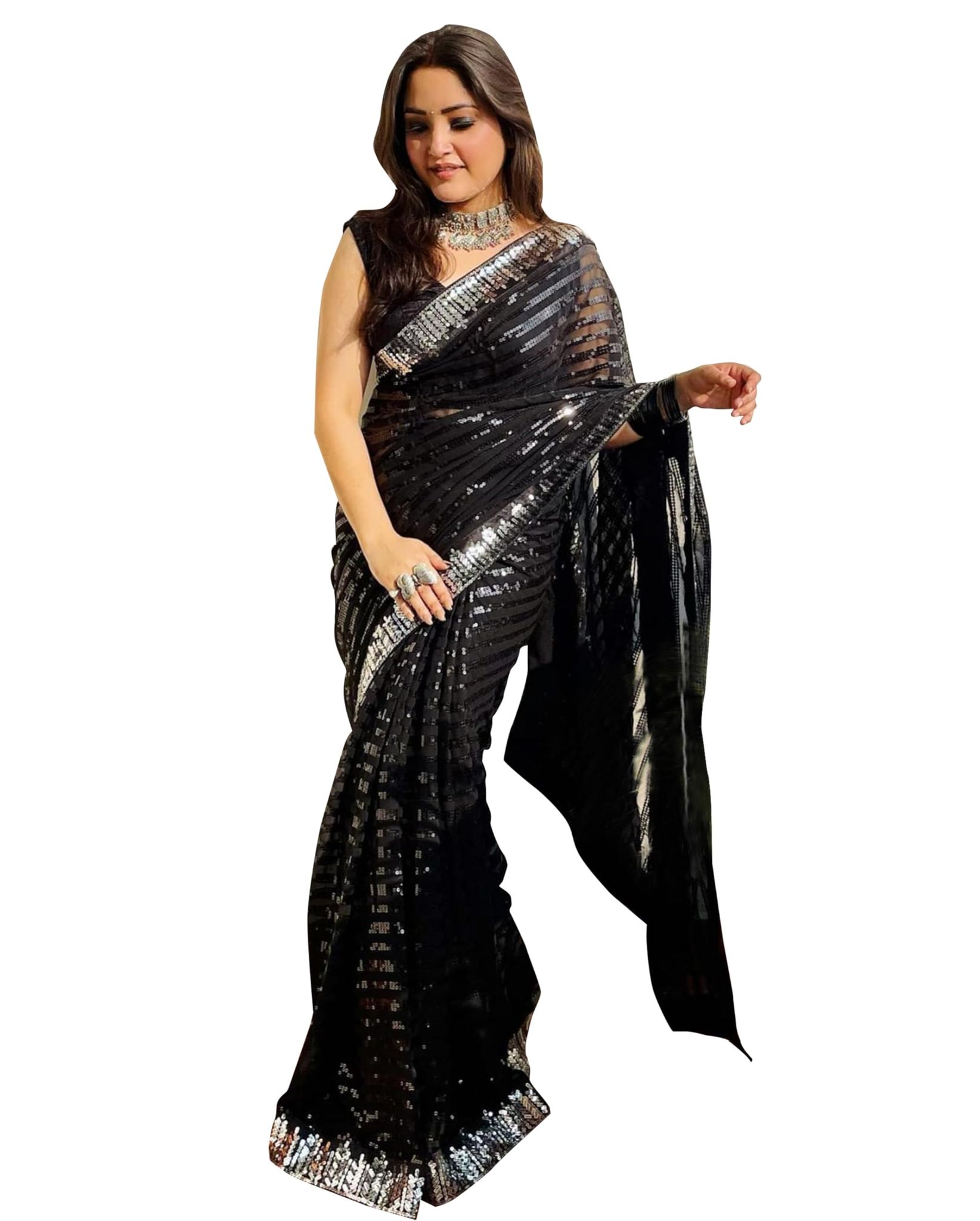 SHREE GANAPATI FASHION Goeargette Sequens Trendig saree