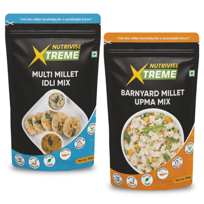 Nutrivise Xtreme Instant Mix Combo:Barnyard Millet Upma Mix-Multi Millet Idli Mix-Instant Cook|Low GI|Rich in Protein & Fiber-500g each(Pack of 2)