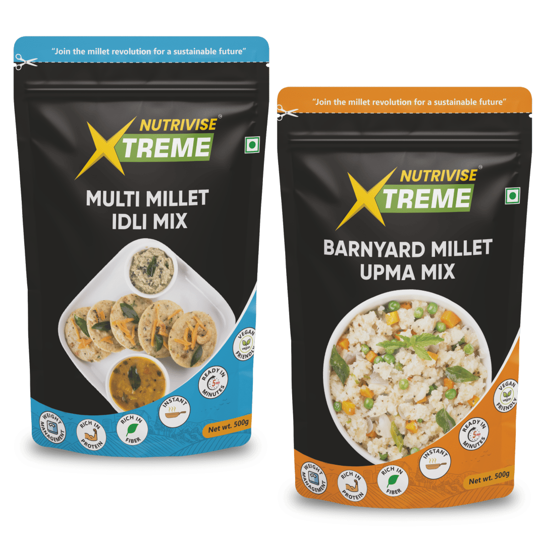 Nutrivise Xtreme Instant Mix Combo:Barnyard Millet Upma Mix-Multi Millet Idli Mix-Instant Cook|Low GI|Rich in Protein & Fiber-500g each(Pack of 2)