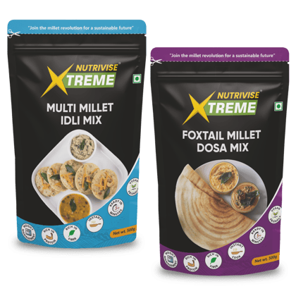 Nutrivise Xtreme Instant Mix Combo: Foxtail Millet Dosa Mix|Multi Millet Idli Mix|Instant Cook|Low GI|Rich in Protein & Fiber|500g each(Pack of 2)