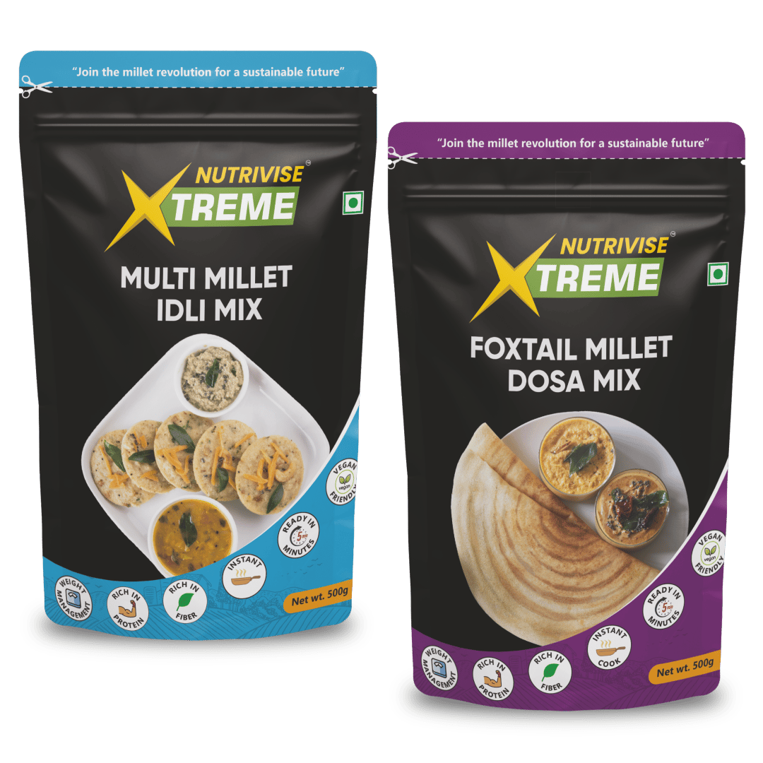 Nutrivise Xtreme Instant Mix Combo: Foxtail Millet Dosa Mix|Multi Millet Idli Mix|Instant Cook|Low GI|Rich in Protein & Fiber|500g each(Pack of 2)