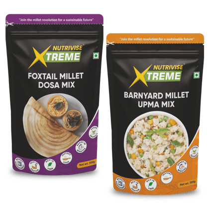 Nutrivise Xtreme Instant Mix Combo: Foxtail Millet Dosa Mix|Barnyard Millet Upma Mix|Instant Cook|Low GI|Rich in Protein & Fiber|500g each(Pack of 2)