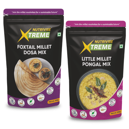 Nutrivise Xtreme Instant Mix Combo: Little Millet Pongal Mix|Foxtail Millet Dosa Mix|Instant Cook|Low GI|Rich in Protein & Fiber|500g each(Pack of 2)