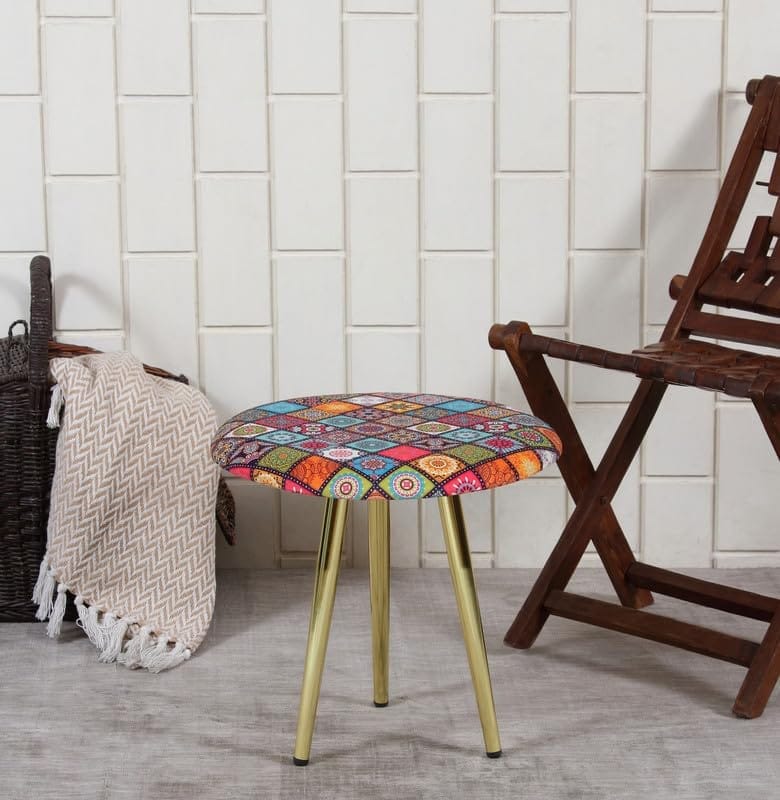 ShadowKart Ottoman Stool for Bedroom | Metal Pouffes for Sitting Ottoman | Foot Rest Wooden Ottoman Foot stools | Stool for Balcony | Make up Dressing Side Table, Metal Coffee Table 18x18x16 Inch