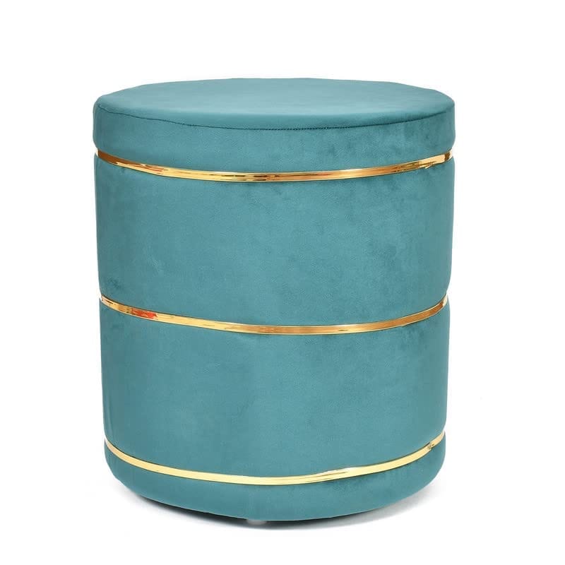 ShadowKart Pouffes Sitting Stool for Living Room, Wooden Mudda Ottoman Stools, Pouffe Footstool, Pouf for Office Home Decoration & Dressing Table, 16x16x18 Inch (Seagreen)