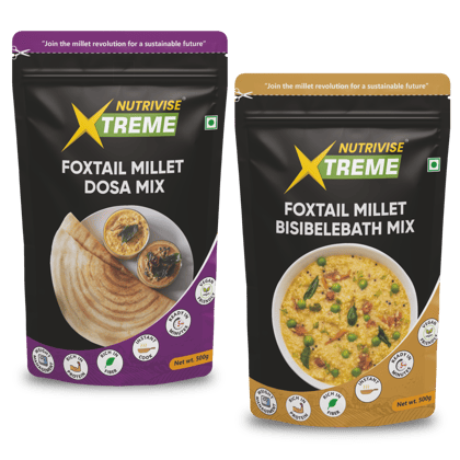 Nutrivise Xtreme Instant Mix Combo: Foxtail Millet Dosa|Foxtail Bisebellebath Mix|Instant Cook|Low GI|Rich in Protein & Fiber|500g each(Pack of 2)