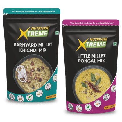 Nutrivise Xtreme Instant Mix Combo: Little Millet Pongal Mix|Barnyard Millet Kichidi Mix|Instant Cook|Low GI|Rich in Protein & Fiber|500g each(Pack of 2)