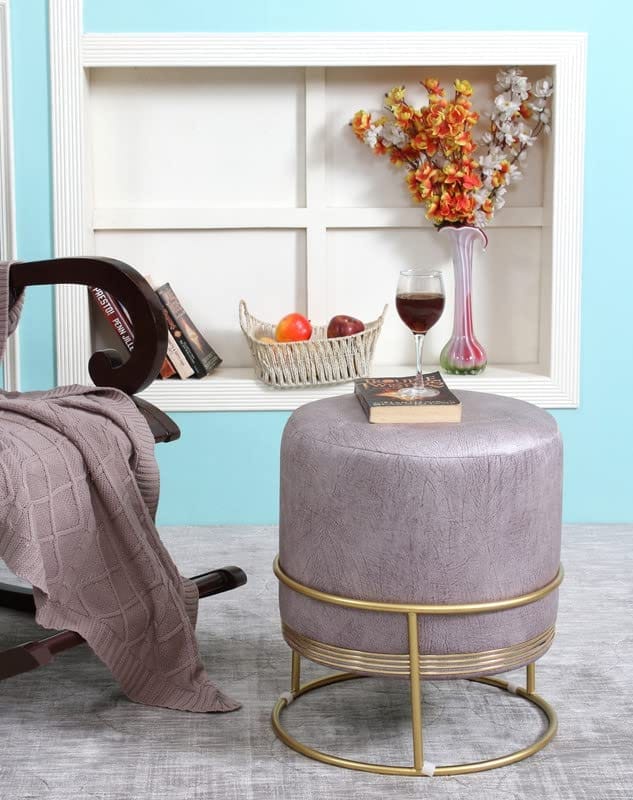 Shadowkart Ottoman Pouffes Sitting Mudda Puffies Stool for Living Room Pouf Dressing Table Puffy Footstool for Office or Home Decoration, Suede Fabric , Metal Ring Leg, 16x16x18 Inch