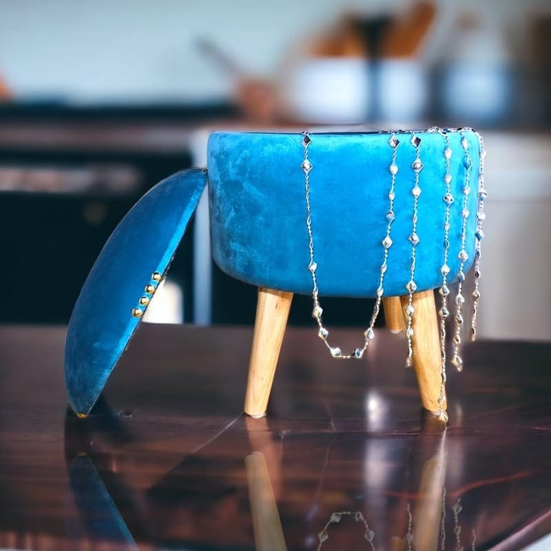 ShadowKart Pouffes Sitting Storage Stool for Living Room, Mudda Puffy Wooden Ottoman Storage Stools, Pouffe Footstool, Storage Basket Stool for Home Decoration, Dressing & Makeup Table, 16x16x18 Inch