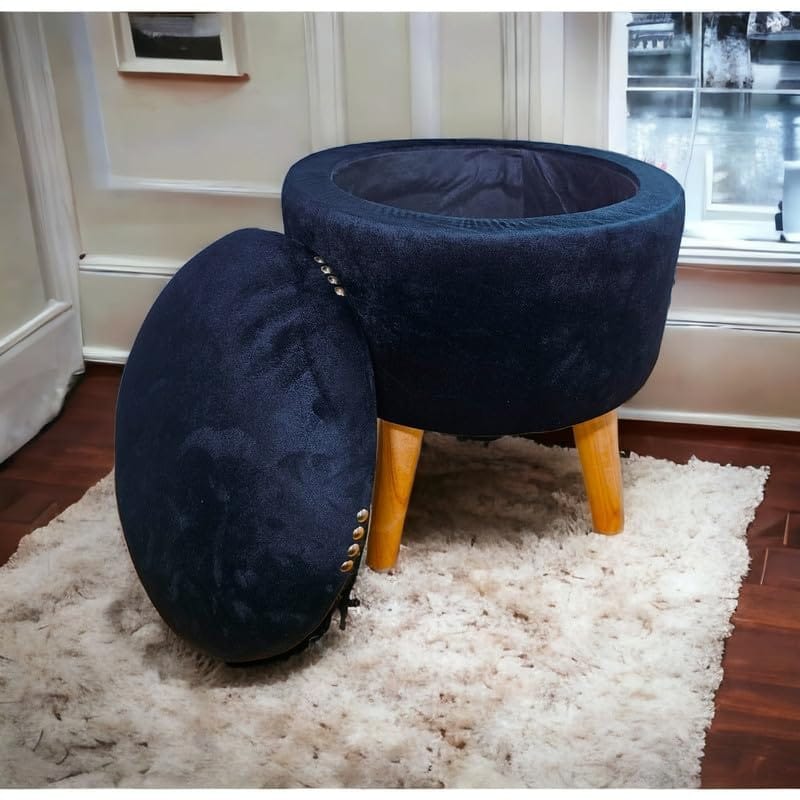 ShadowKart Pouffes Sitting Storage Stool for Living Room, Mudda Puffy Wooden Ottoman Storage Stools, Pouffe Footstool, Storage Basket Stool for Home Decoration, Dressing & Makeup Table, 16x16x18 Inch