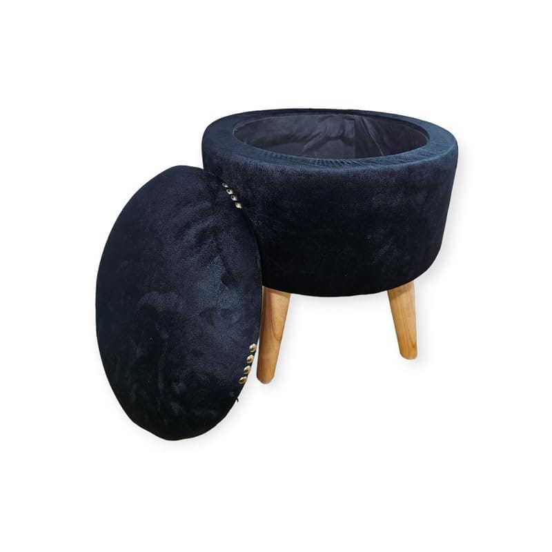 ShadowKart Pouffes Sitting Storage Stool for Living Room, Mudda Puffy Wooden Ottoman Storage Stools, Pouffe Footstool, Storage Basket Stool for Home Decoration, Dressing & Makeup Table, 16x16x18 Inch