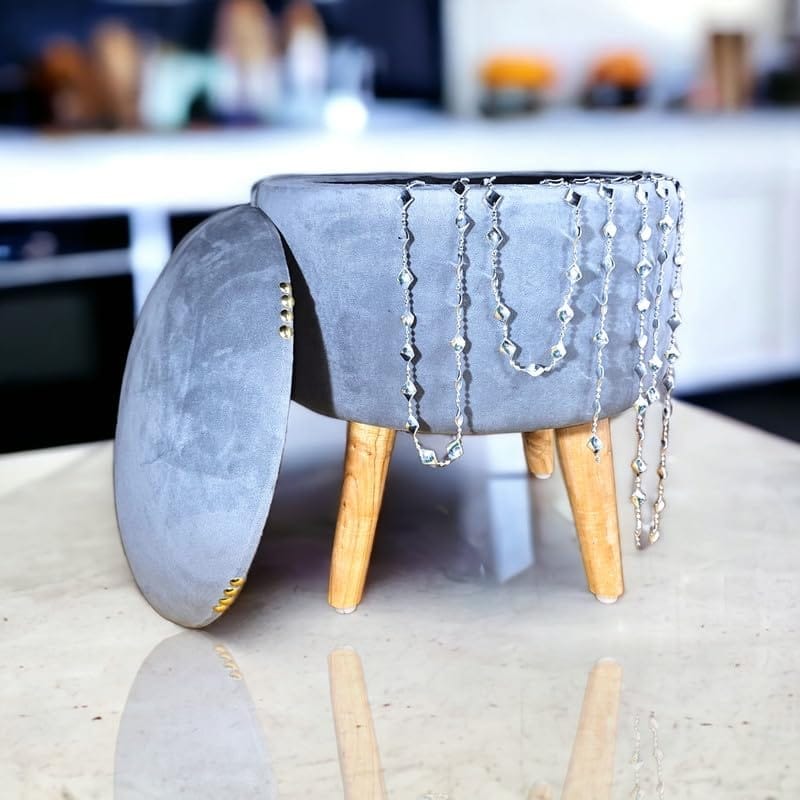 ShadowKart Pouffes Sitting Storage Stool for Living Room, Mudda Puffy Wooden Ottoman Storage Stools, Pouffe Footstool, Storage Basket Stool for Home Decoration, Dressing & Makeup Table, 16x16x18 Inch