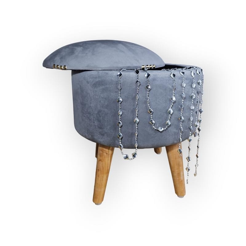 ShadowKart Pouffes Sitting Storage Stool for Living Room, Mudda Puffy Wooden Ottoman Storage Stools, Pouffe Footstool, Storage Basket Stool for Home Decoration, Dressing & Makeup Table, 16x16x18 Inch