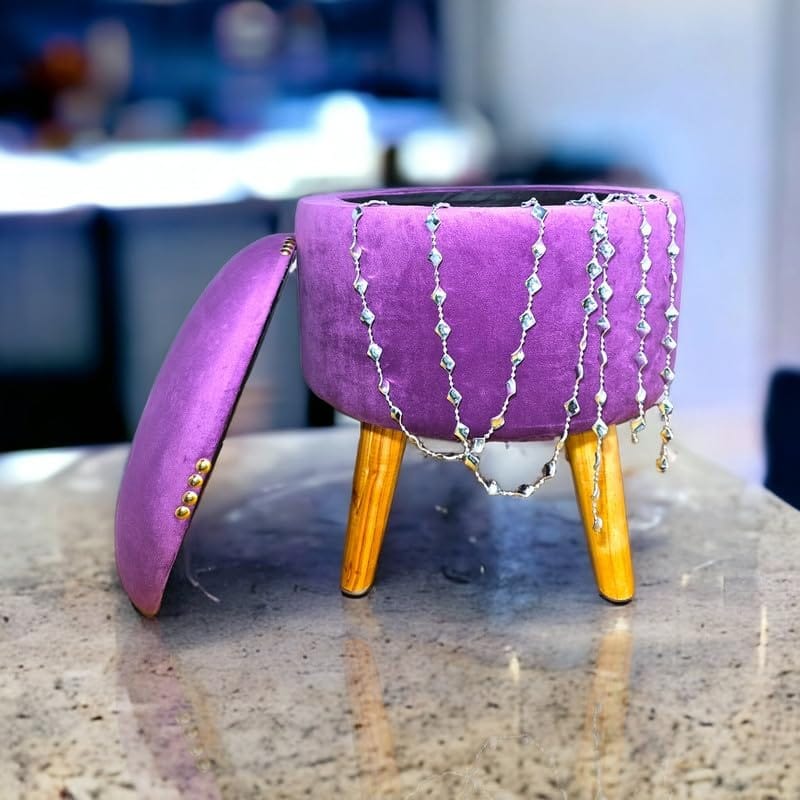 ShadowKart Pouffes Sitting Storage Stool for Living Room, Mudda Puffy Wooden Ottoman Storage Stools, Pouffe Footstool, Storage Basket Stool for Home Decoration, Dressing & Makeup Table, 16x16x18 Inch