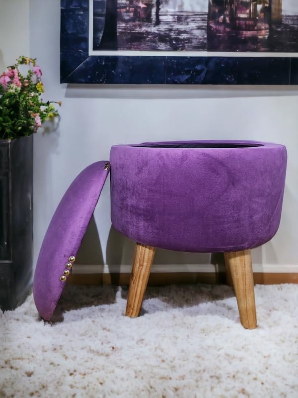 ShadowKart Pouffes Sitting Storage Stool for Living Room, Mudda Puffy Wooden Ottoman Storage Stools, Pouffe Footstool, Storage Basket Stool for Home Decoration, Dressing & Makeup Table, 16x16x18 Inch