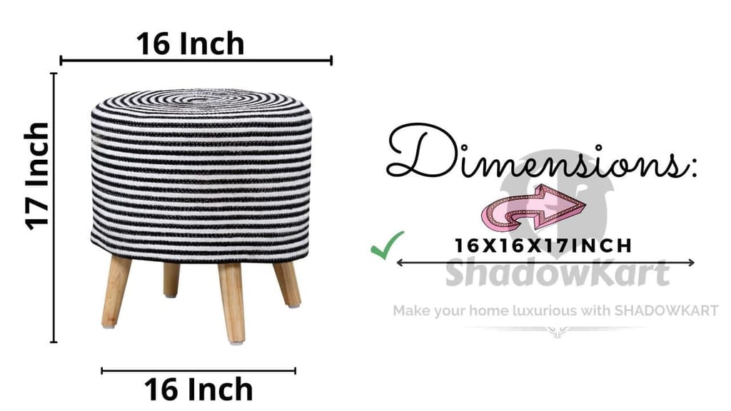 ShadowKart Jute Pouffes Sitting Stool for Living Room Puffy Wooden Ottoman Stools Cotton Knitted Pouf Footstool for Office Home Decor, 42x42x43Cm