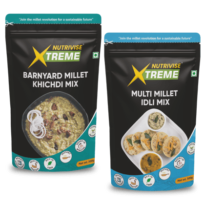 Nutrivise Xtreme Instant Mix Combo: Barnyard Millet Kichidi Mix |Multi Millet Idli Mix|Instant Cook|Low GI|Rich in Protein & Fiber|500g each(Pack of 2)