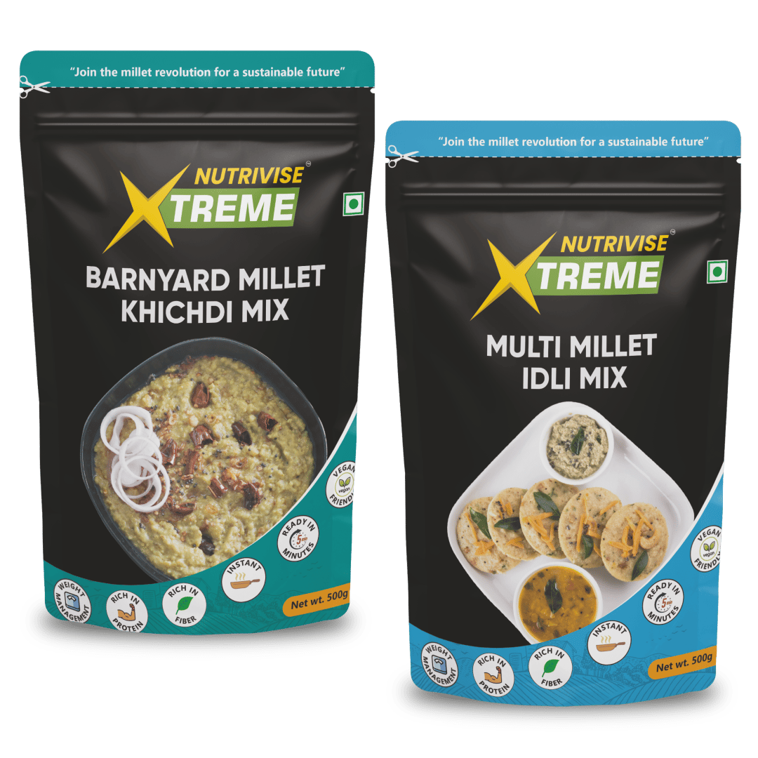 Nutrivise Xtreme Instant Mix Combo: Barnyard Millet Kichidi Mix |Multi Millet Idli Mix|Instant Cook|Low GI|Rich in Protein & Fiber|500g each(Pack of 2)