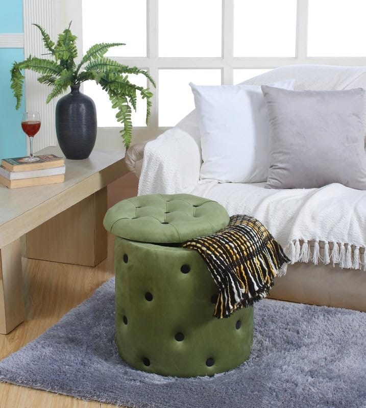 Shadowkart Pouffes Sitting Stool for Living Room, Make up Table Mudda Puffy Wooden Ottoman Stools, Pouffe Footstool for Room Decoration & Dressing Table Storage Drum, 16x16x18 Inch