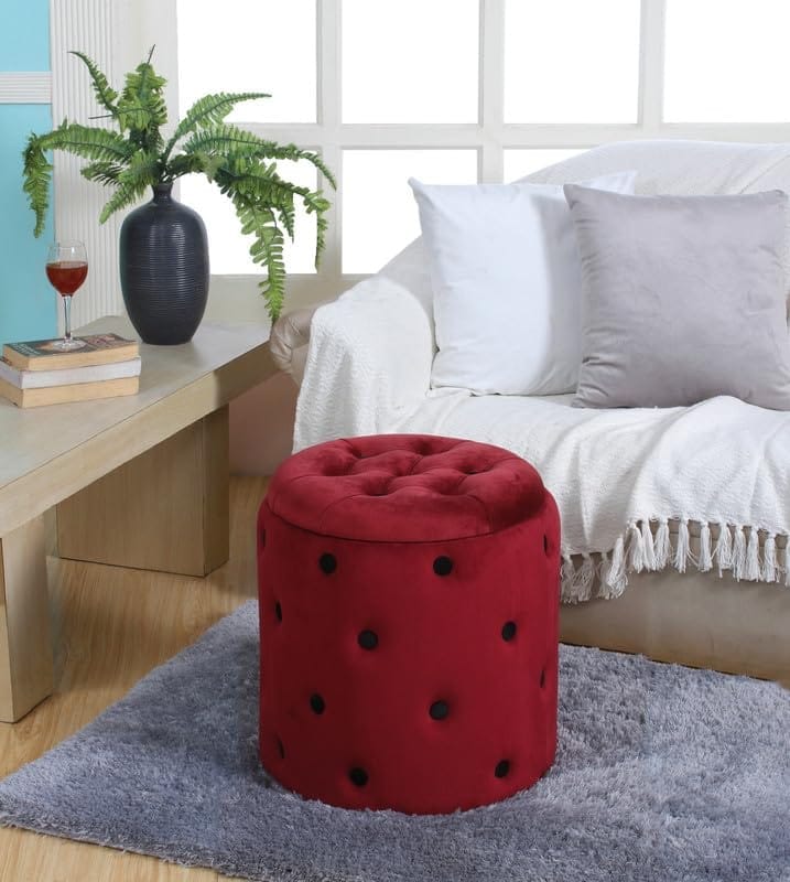 Shadowkart Pouffes Sitting Stool for Living Room, Make up Table Mudda Puffy Wooden Ottoman Stools, Pouffe Footstool for Room Decoration & Dressing Table Storage Drum, 16x16x18 Inch