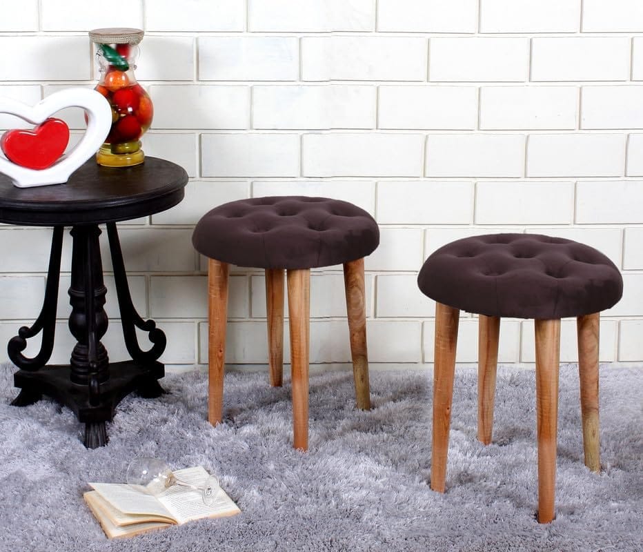 Shadowkart Pouffes Sitting Stool for Living Room, Make up Table Mudda Puffy Wooden Ottoman Stools, Pouffe Footstool, Pouf for Office Home Decoration & Dressing Table, 19x19x19 Inch, Pack of 2