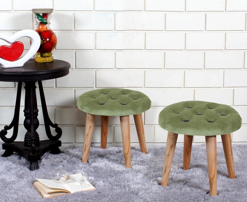 Shadowkart Pouffes Sitting Stool for Living Room, Make up Table Mudda Puffy Wooden Ottoman Stools, Pouffe Footstool, Pouf for Office Home Decoration & Dressing Table, 19x19x19 Inch, Pack of 2