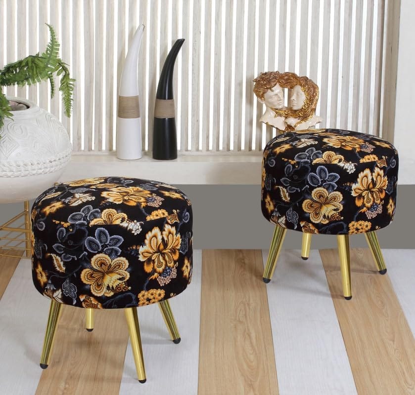 Shadowkart Ottomans Stool for Living Room | Pouffe for Sitting Printed Ottoman | Foot Rest Wooden Ottoman Foot Puffy Stool | Make up Dressing Side Table & Decoration, Combo 17 Inch Height,
