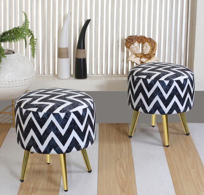 Shadowkart Ottomans Stool for Living Room | Pouffe for Sitting Printed Ottoman | Foot Rest Wooden Ottoman Foot Puffy Stool | Make up Dressing Side Table & Decoration, Combo 17 Inch Height,