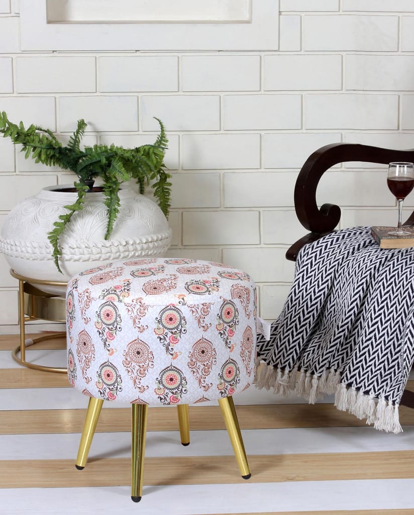 Shadowkart Ottoman Stool for Living | Pouffe for Sitting Printed Ottoman | Foot Rest Wooden Ottoman Foot Puffy Stool | Make up Dressing Side Table & Decoration, 17 Inch Height