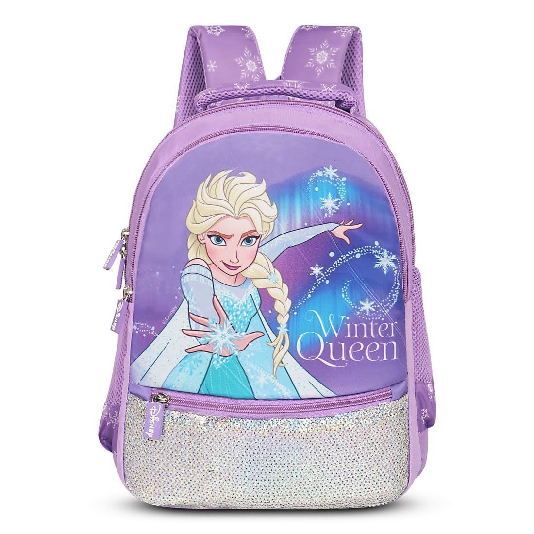 Priority Disney Princess Frozen Elsa Printed Polyester School Backpack For Kids | Specially School Bag For Girls | 7 to 12 Years (16 Inch | Medium | Purple)