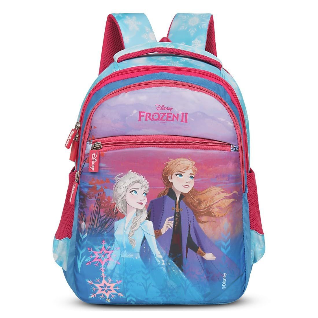 Priority Disney Princess Frozen Elsa & Anna Printed Polyester School Backpack For Kids | Specially School Bag For Girls | 7 to 12 Years (16 Inch | Medium | Blue)